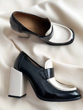 Ami Paris High Heel Patent Loafers in Black/Ivory, size 40 (fits 9)